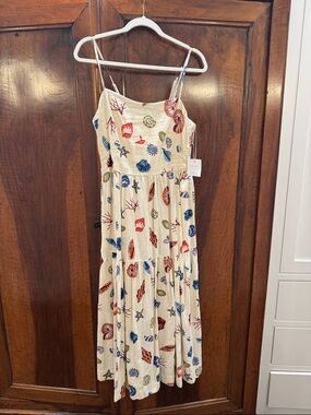 Cynthia Rowley Cream Maxi Dress with Red & Blue Shell Print